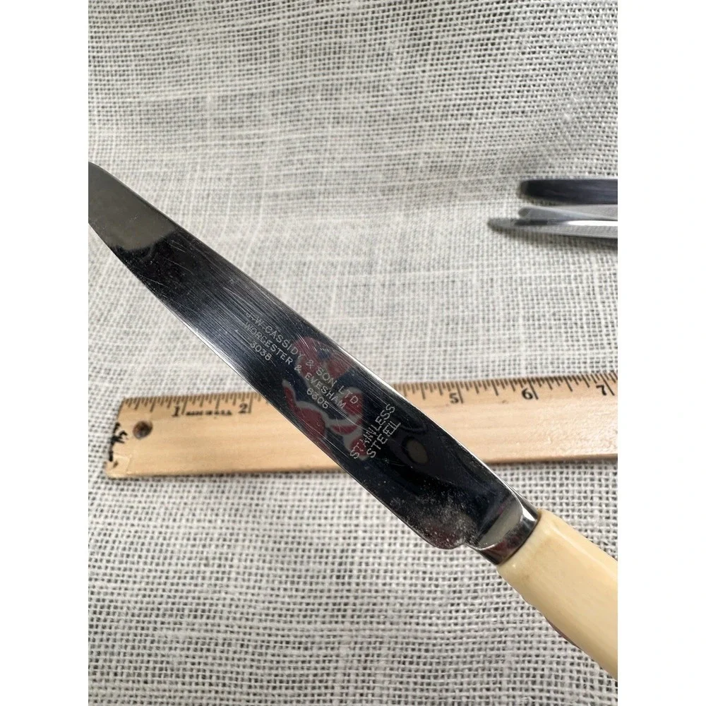 J.W. Cassidy Son Ltd England Stainless Steel Dinner Knives Cream Handle Lot 6‎